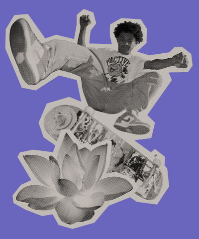 Ragazzo in skate con fiore di loto